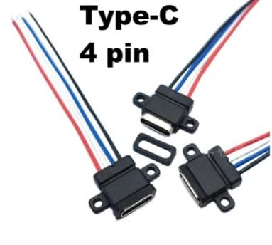 Type-C розетка на панель з кабелем 4-pin